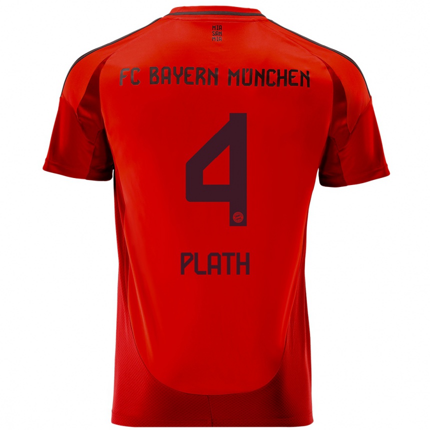 Kids Football Max Plath #4 Red Home Jersey 2024/25 T-Shirt Za