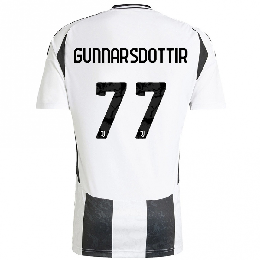 Kids Football Sara Bjork Gunnarsdottir #77 White Black Home Jersey 2024/25 T-Shirt Za