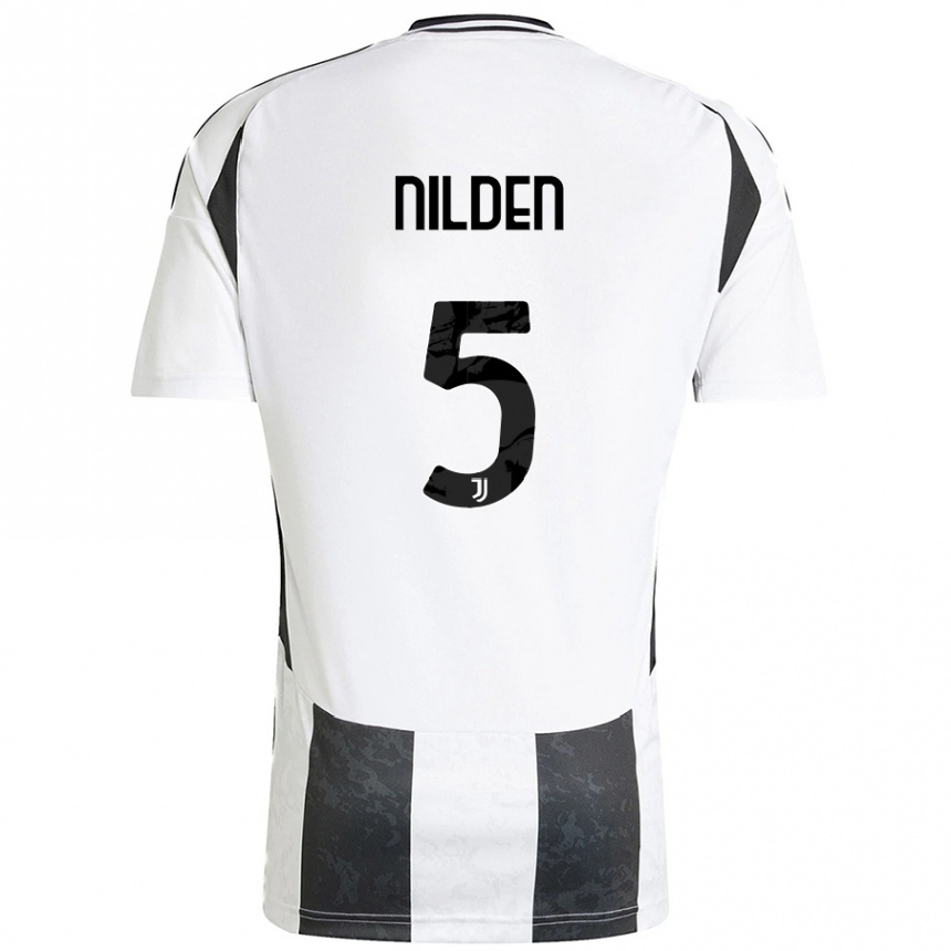 Kids Football Amanda Nilden #5 White Black Home Jersey 2024/25 T-Shirt Za