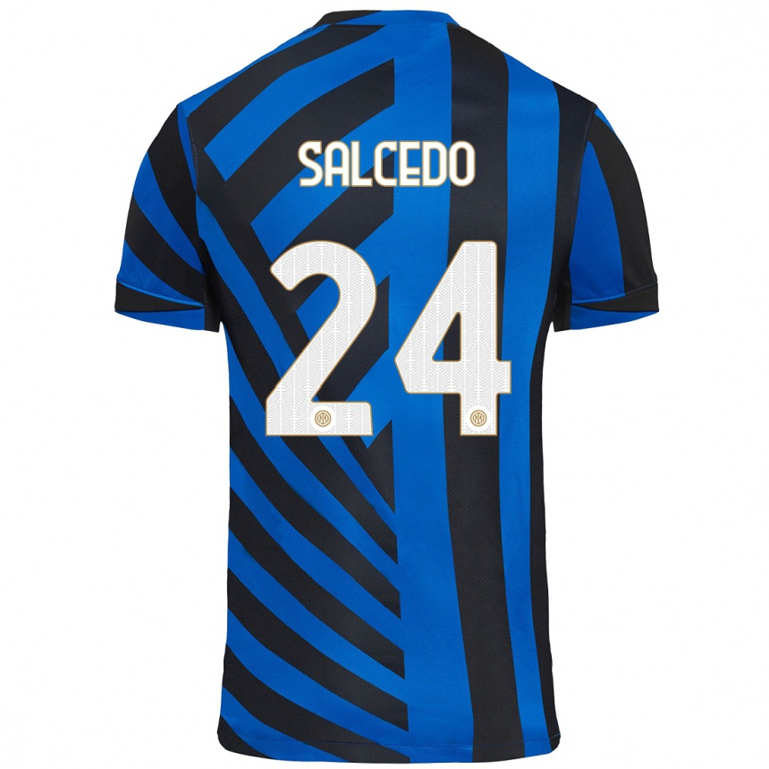 Kids Football Eddie Salcedo #24 Blue Black Home Jersey 2024/25 T-Shirt Za