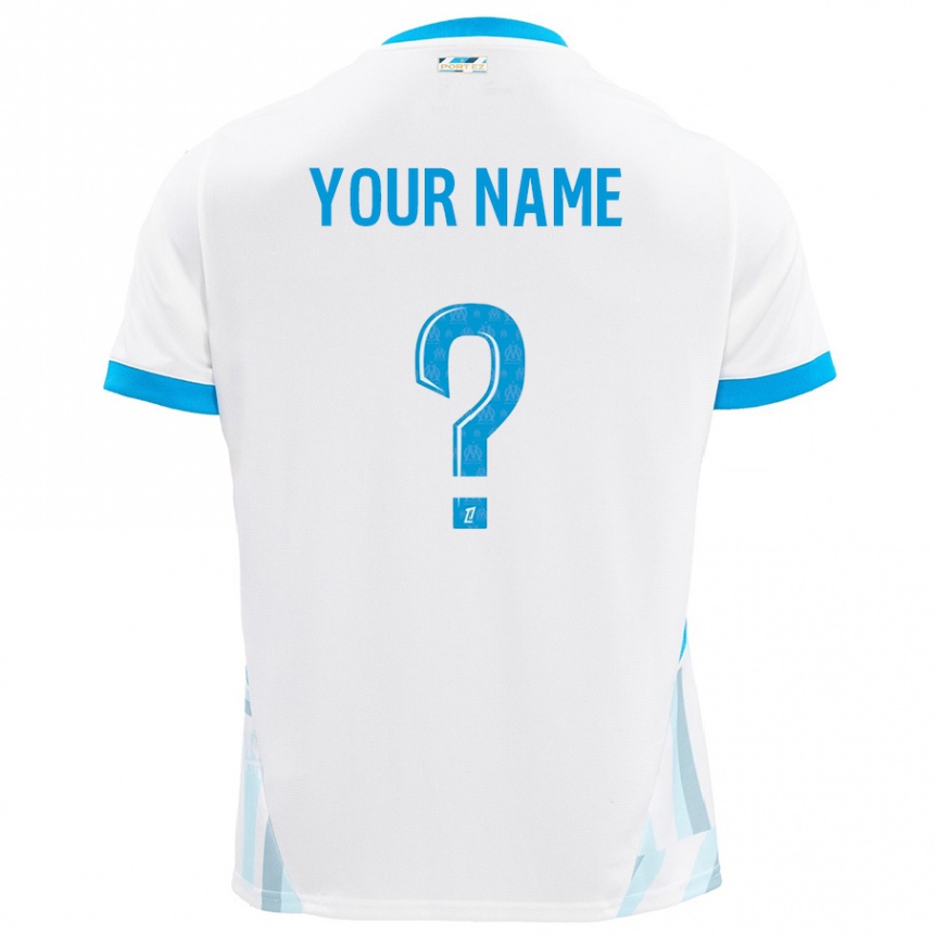 Kids Football Your Name #0 White Sky Blue Home Jersey 2024/25 T-Shirt Za