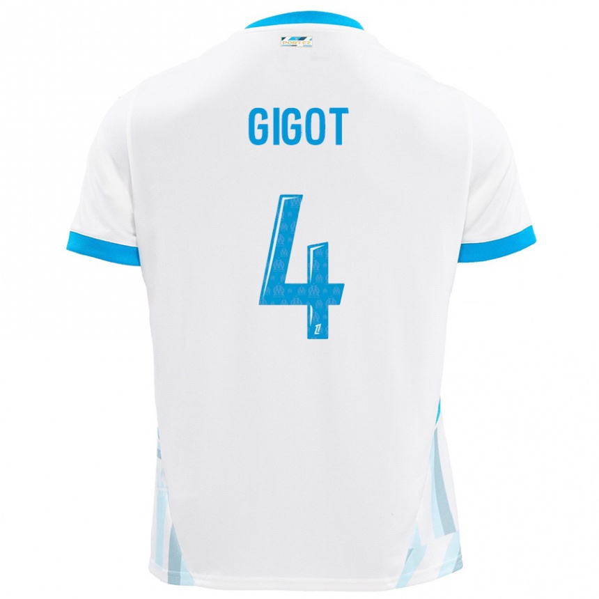 Kids Football Samuel Gigot #4 White Sky Blue Home Jersey 2024/25 T-Shirt Za