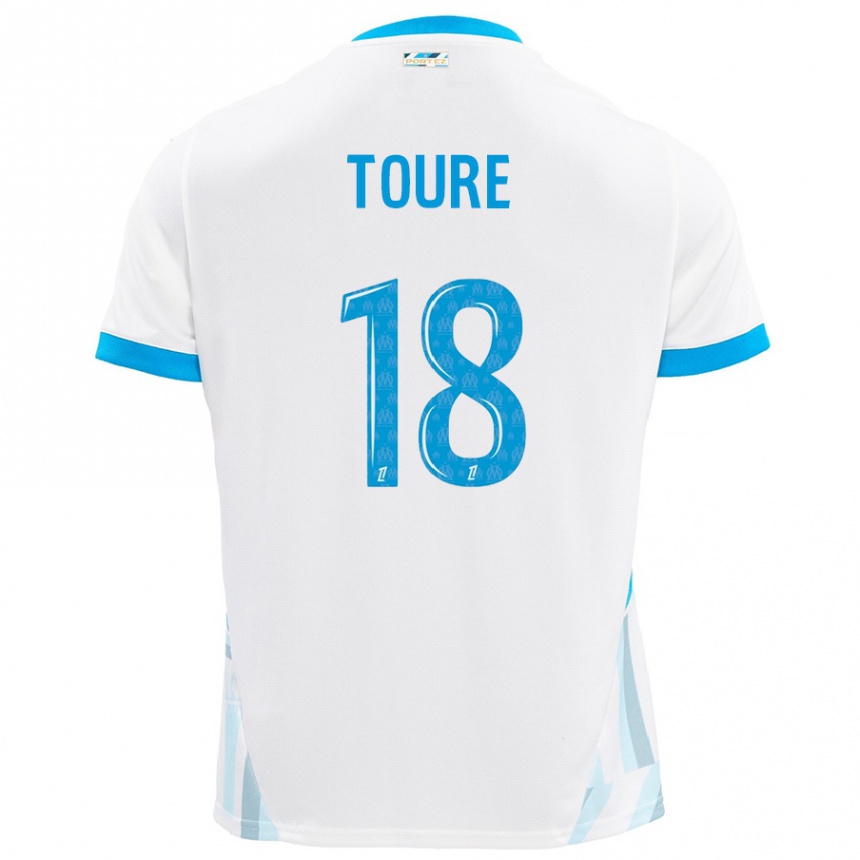 Kids Football Isaak Toure #18 White Sky Blue Home Jersey 2024/25 T-Shirt Za