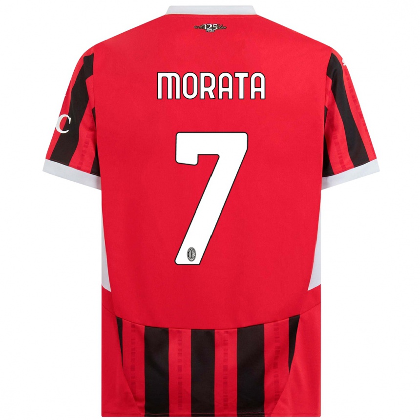 Kids Football Alvaro Morata #7 Red Black Home Jersey 2024/25 T-Shirt Za