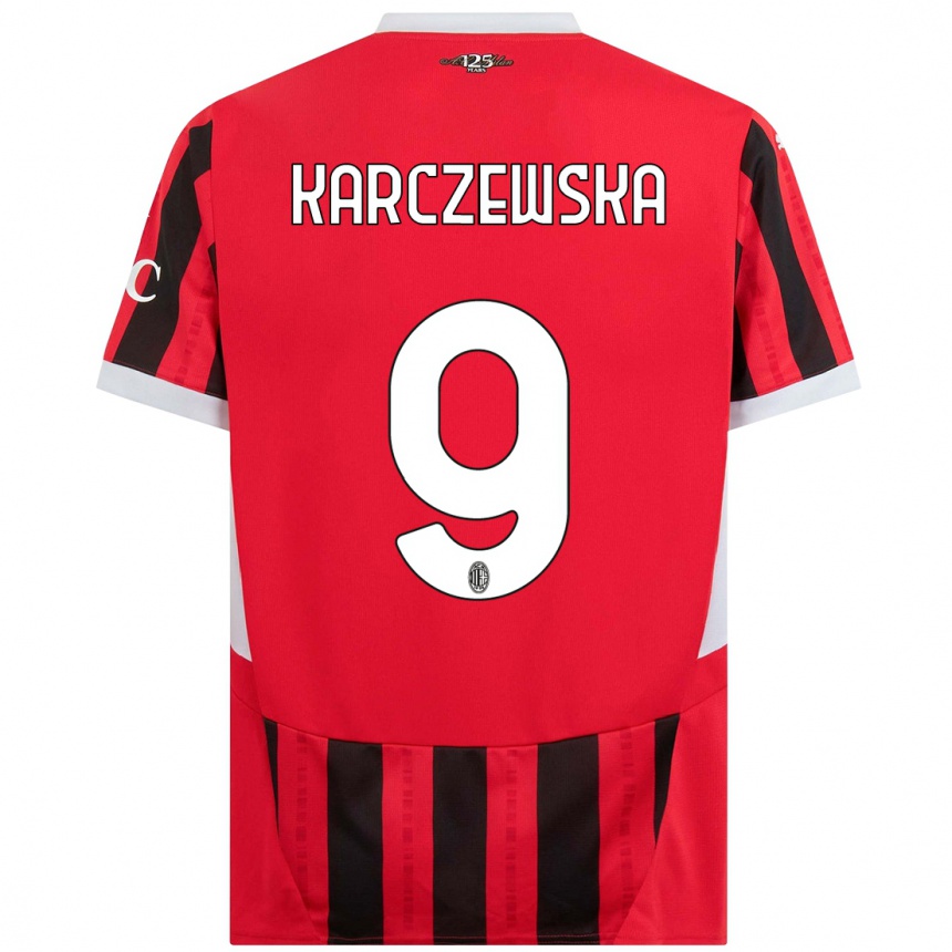 Kids Football Nikola Karczewska #9 Red Black Home Jersey 2024/25 T-Shirt Za