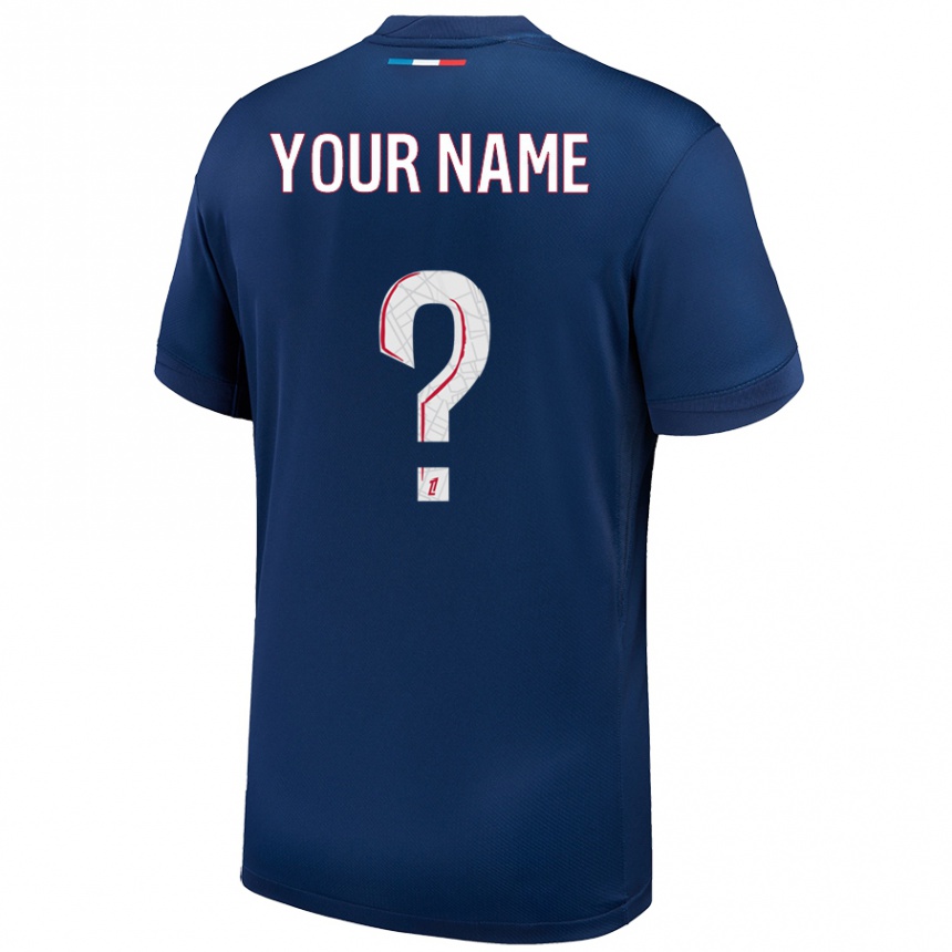 Kids Football Your Name #0 Navy Blue White Home Jersey 2024/25 T-Shirt Za