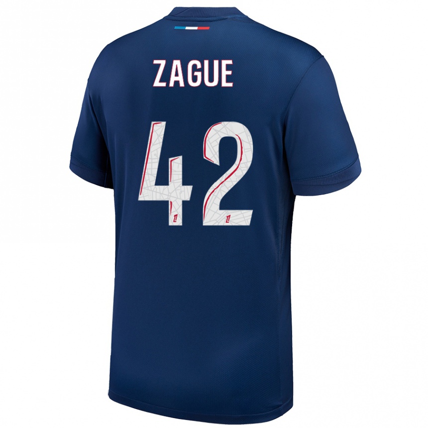 Kids Football Yoram Zague #42 Navy Blue White Home Jersey 2024/25 T-Shirt Za