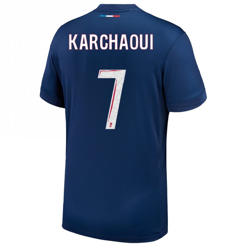 Kids Football Sakina Karchaoui #7 Navy Blue White Home Jersey 2024/25 T-Shirt Za