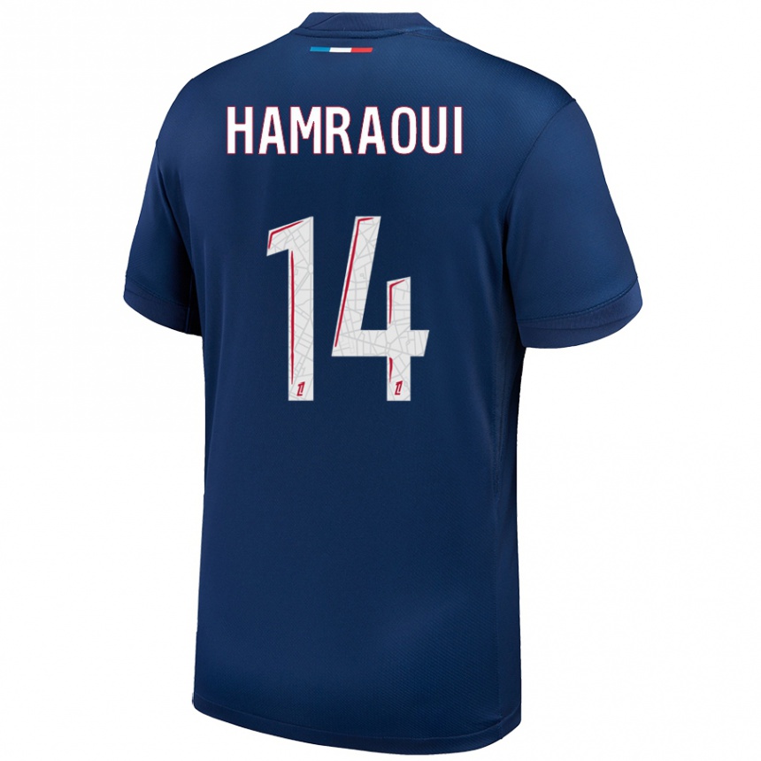 Kids Football Kheira Hamraoui #14 Navy Blue White Home Jersey 2024/25 T-Shirt Za