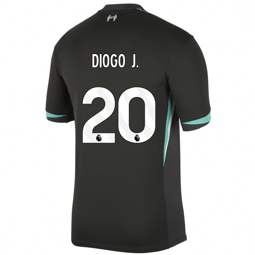 Kids Football Diogo Jota #20 Black Anthracite White Away Jersey 2024/25 T-Shirt Za