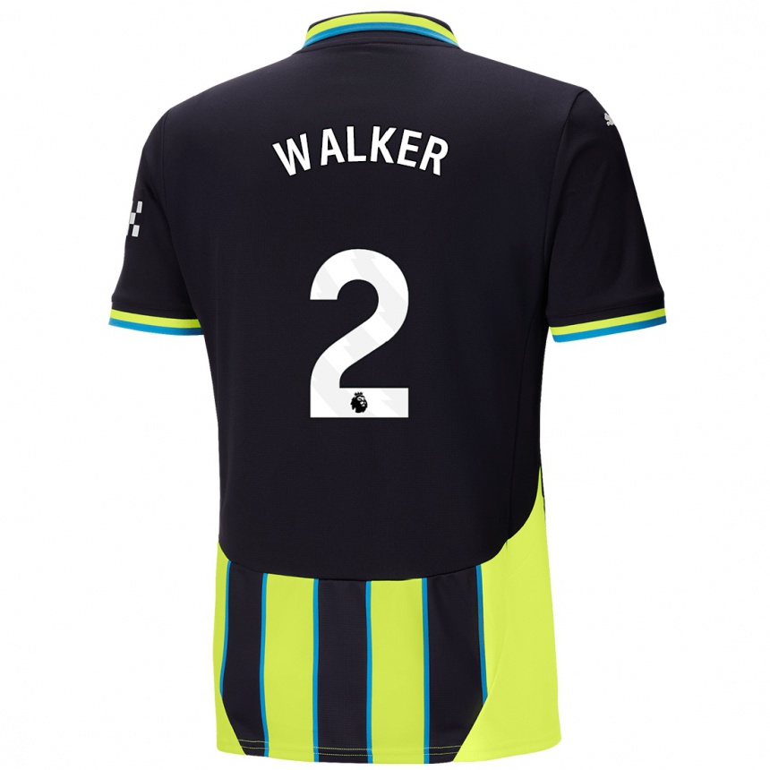 Kids Football Kyle Walker #2 Blue Yellow Away Jersey 2024/25 T-Shirt Za