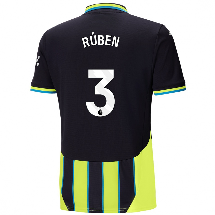 Kids Football Ruben Dias #3 Blue Yellow Away Jersey 2024/25 T-Shirt Za