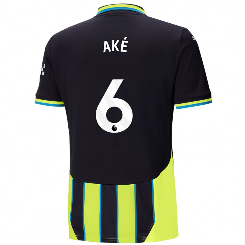 Kids Football Nathan Ake #6 Blue Yellow Away Jersey 2024/25 T-Shirt Za