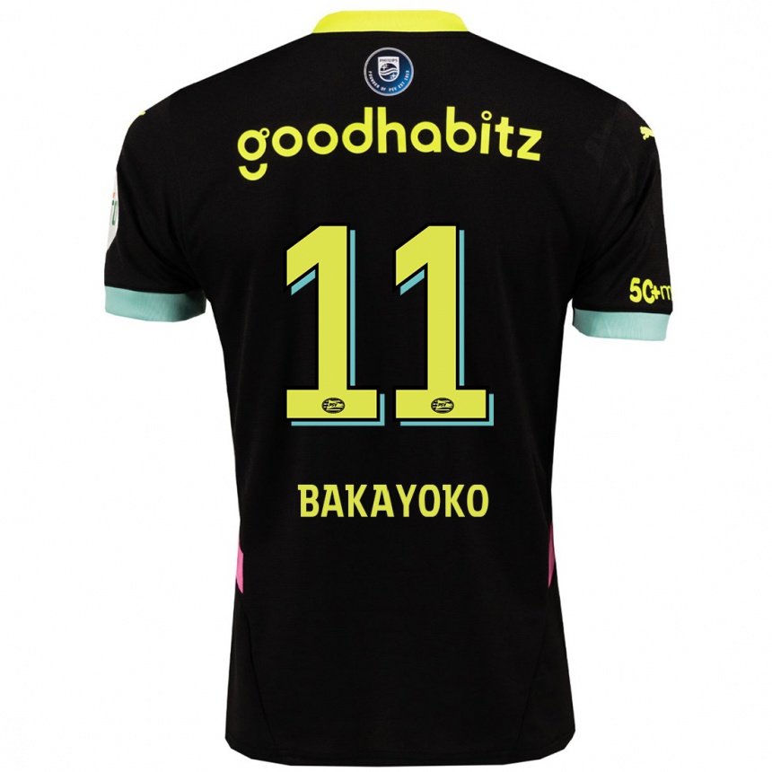 Kids Football Johan Bakayoko #11 Black Yellow Away Jersey 2024/25 T-Shirt Za