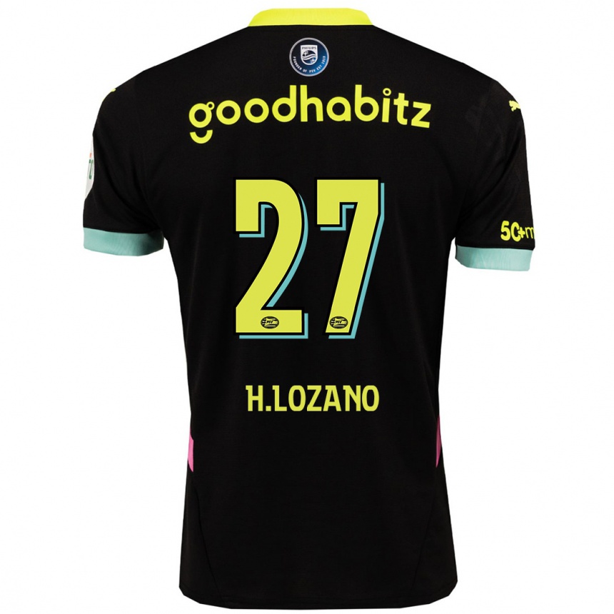 Kids Football Hirving Lozano #27 Black Yellow Away Jersey 2024/25 T-Shirt Za