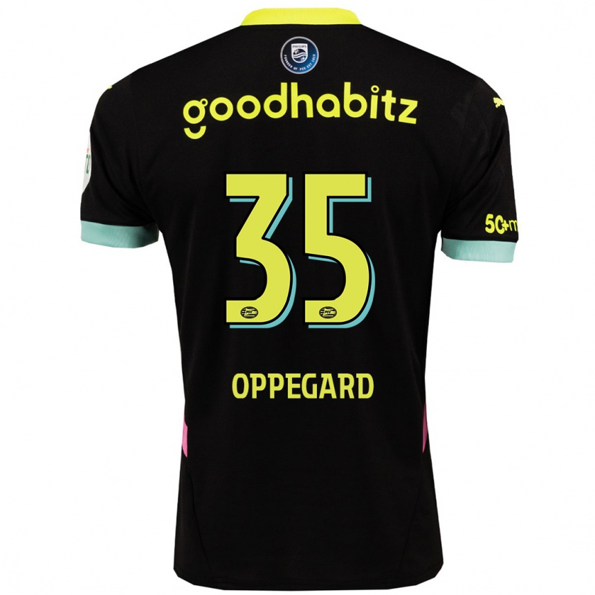 Kids Football Fredrik Oppegard #35 Black Yellow Away Jersey 2024/25 T-Shirt Za