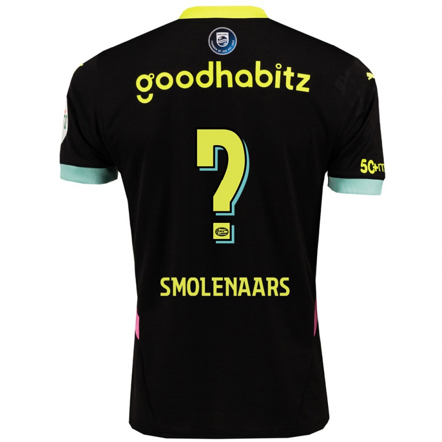 Kids Football Tijn Smolenaars #0 Black Yellow Away Jersey 2024/25 T-Shirt Za