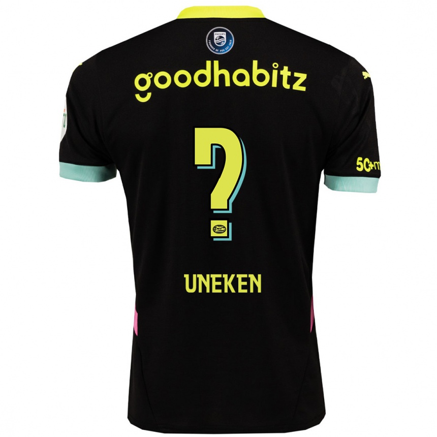 Kids Football Jesper Uneken #0 Black Yellow Away Jersey 2024/25 T-Shirt Za