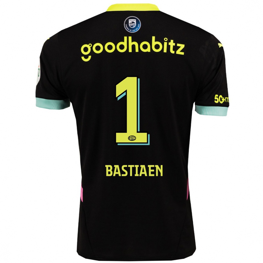 Kids Football Femke Bastiaen #1 Black Yellow Away Jersey 2024/25 T-Shirt Za