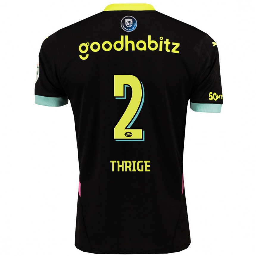 Kids Football Sara Thrige #2 Black Yellow Away Jersey 2024/25 T-Shirt Za