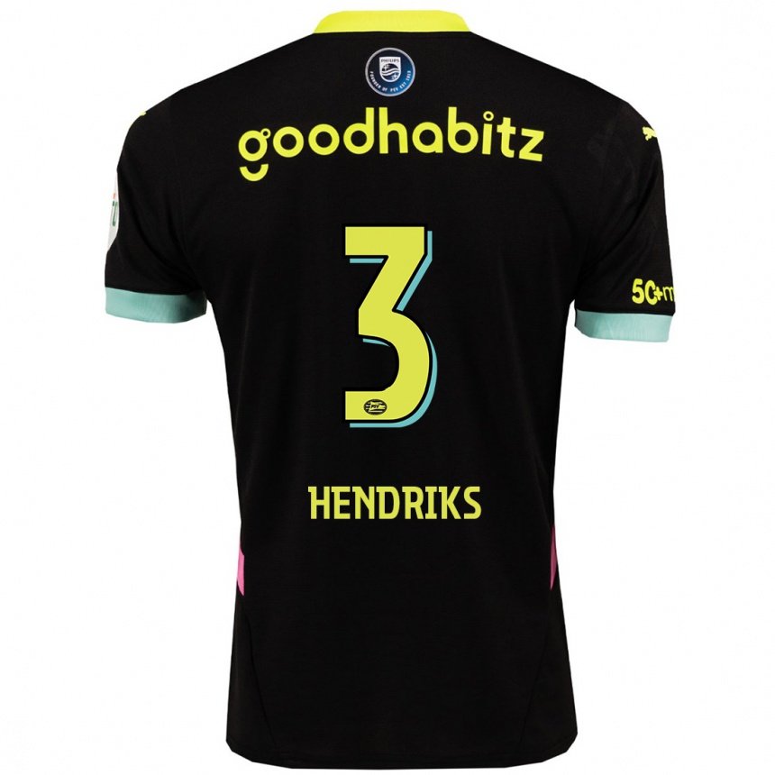 Kids Football Gwyneth Hendriks #3 Black Yellow Away Jersey 2024/25 T-Shirt Za