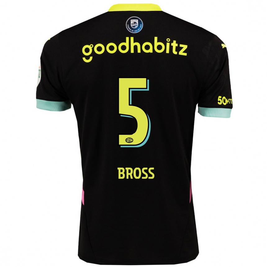 Kids Football Melanie Bross #5 Black Yellow Away Jersey 2024/25 T-Shirt Za