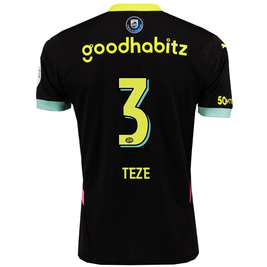 Kids Football Jordan Teze #3 Black Yellow Away Jersey 2024/25 T-Shirt Za