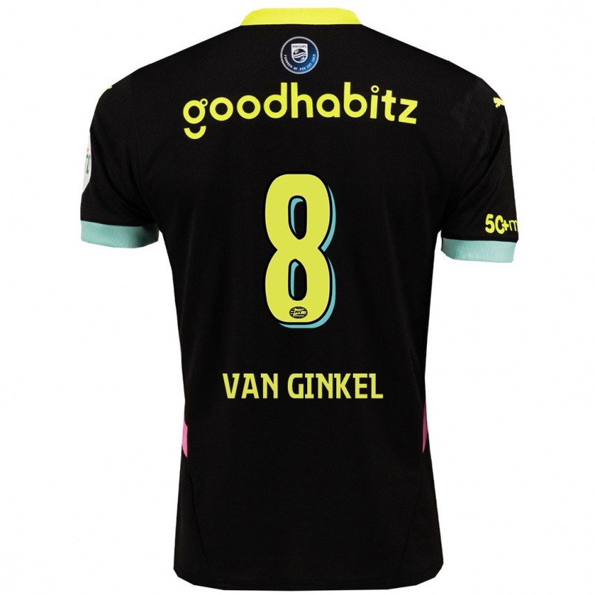 Kids Football Marco Van Ginkel #8 Black Yellow Away Jersey 2024/25 T-Shirt Za