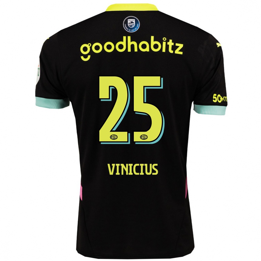 Kids Football Carlos Vinicius #25 Black Yellow Away Jersey 2024/25 T-Shirt Za