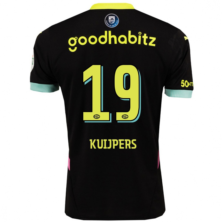 Kids Football Jeslynn Kuijpers #19 Black Yellow Away Jersey 2024/25 T-Shirt Za