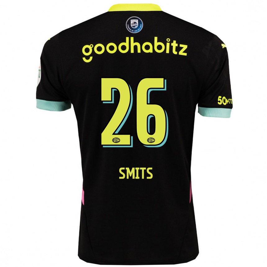 Kids Football Eef Smits #26 Black Yellow Away Jersey 2024/25 T-Shirt Za