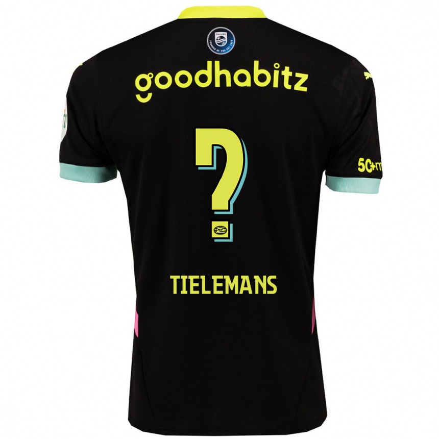 Kids Football Mathijs Tielemans #0 Black Yellow Away Jersey 2024/25 T-Shirt Za