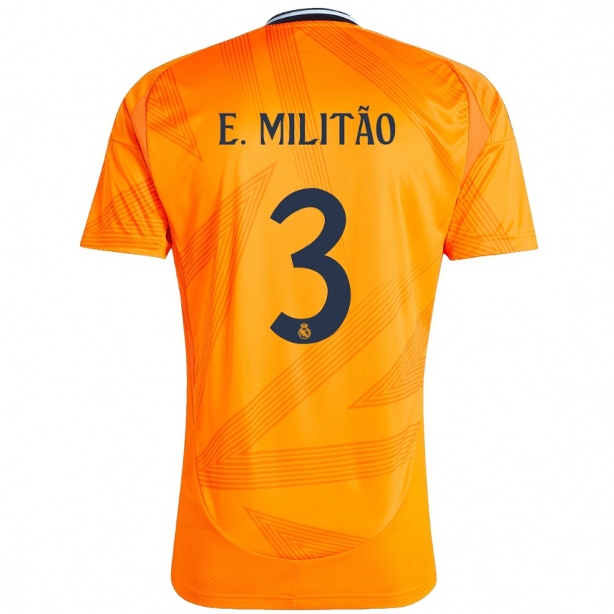 Kids Football Eder Militao #3 Orange Away Jersey 2024/25 T-Shirt Za