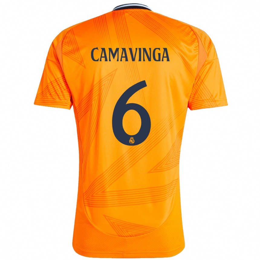 Kids Football Eduardo Camavinga #6 Orange Away Jersey 2024/25 T-Shirt Za