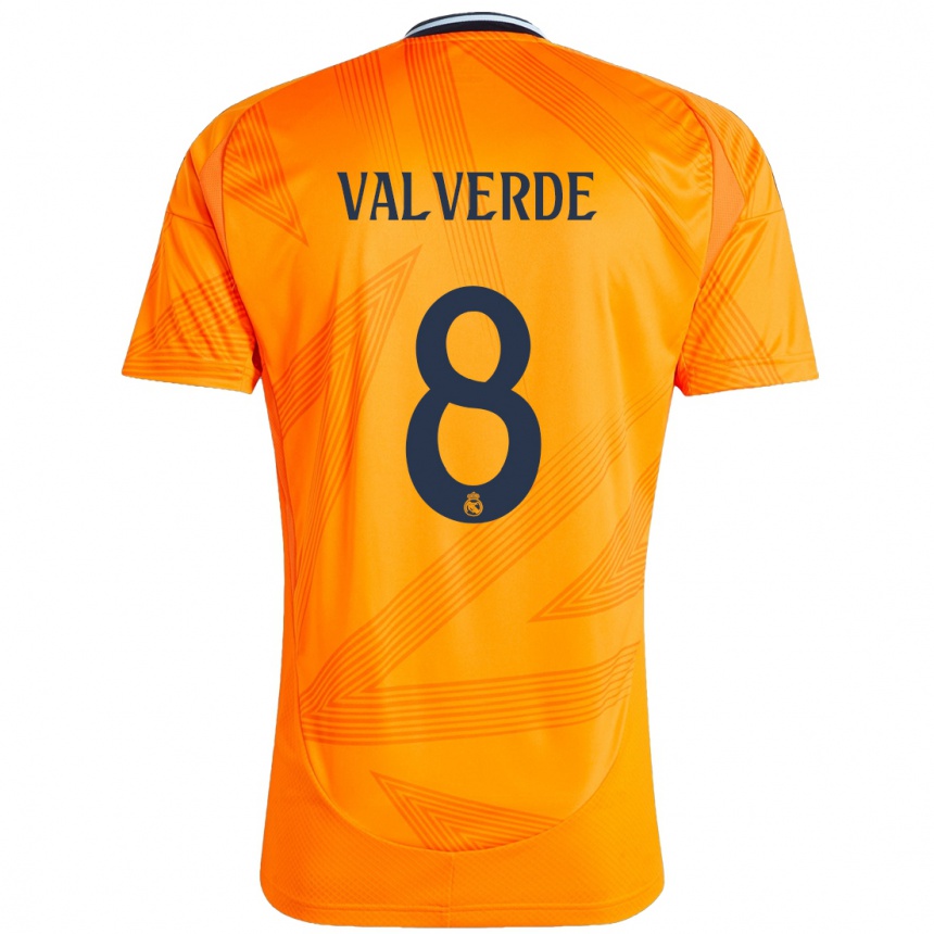 Kids Football Federico Valverde #8 Orange Away Jersey 2024/25 T-Shirt Za