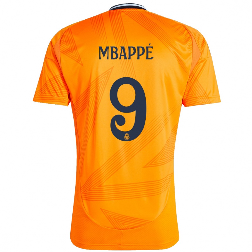 Kids Football Kylian Mbappe #9 Orange Away Jersey 2024/25 T-Shirt Za