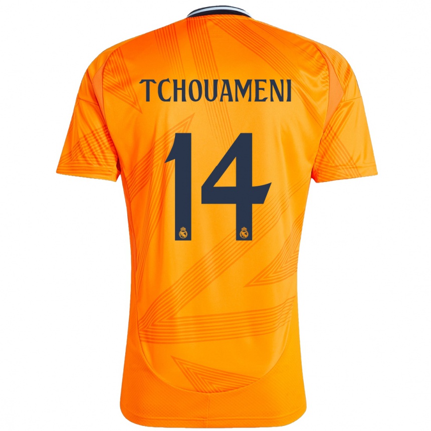 Kids Football Aurelien Tchouameni #14 Orange Away Jersey 2024/25 T-Shirt Za