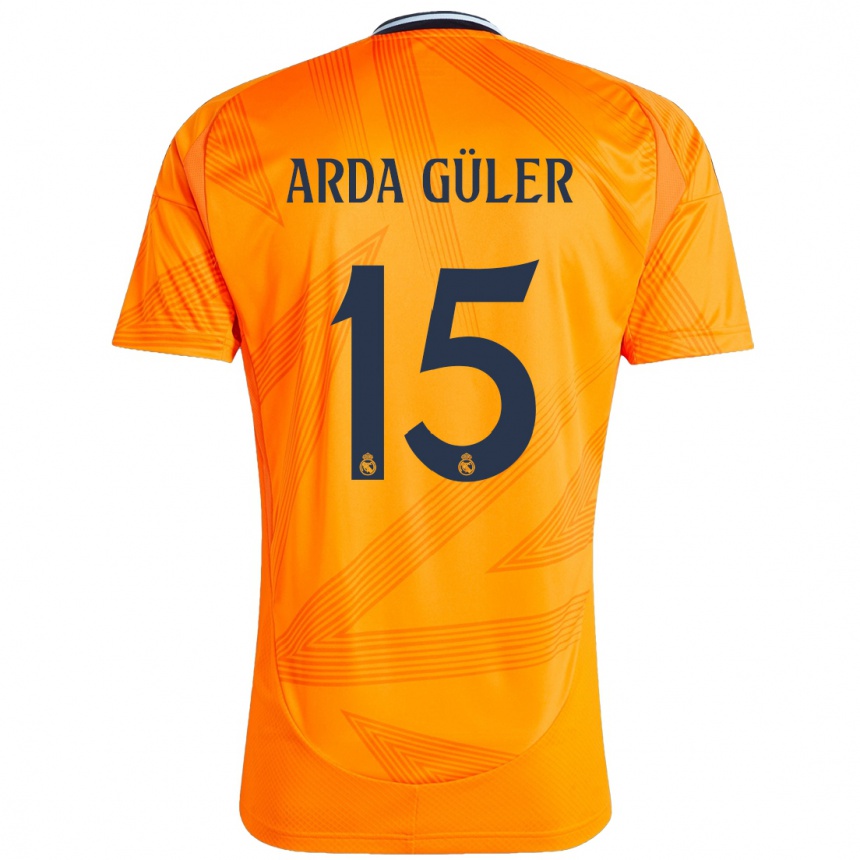 Kids Football Arda Güler #15 Orange Away Jersey 2024/25 T-Shirt Za