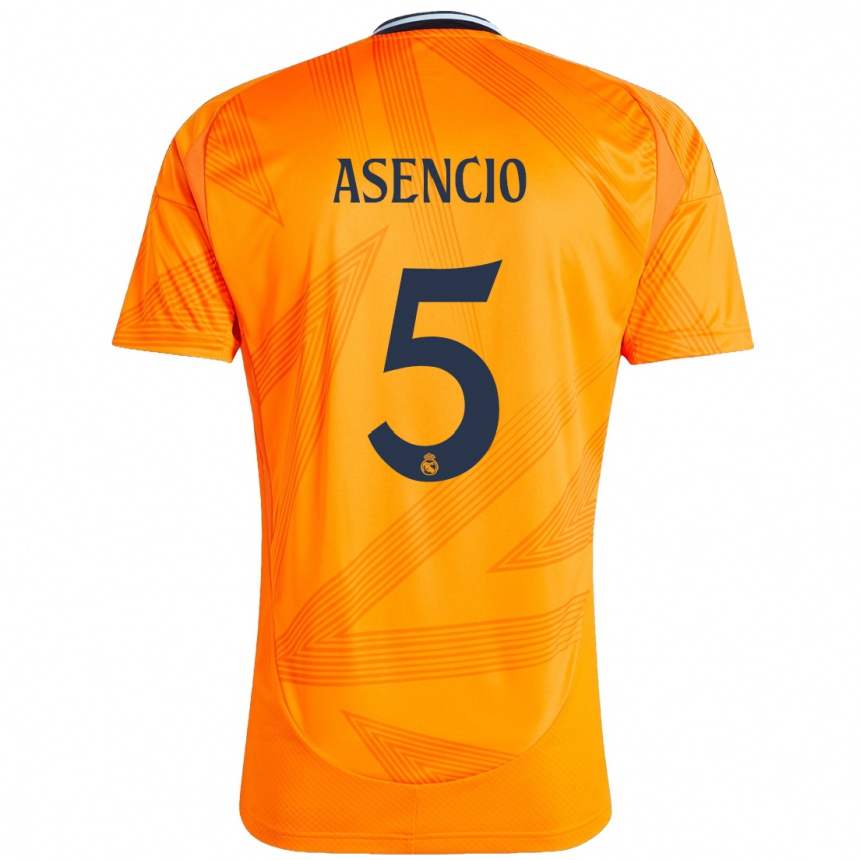 Kids Football Raul Asencio #5 Orange Away Jersey 2024/25 T-Shirt Za