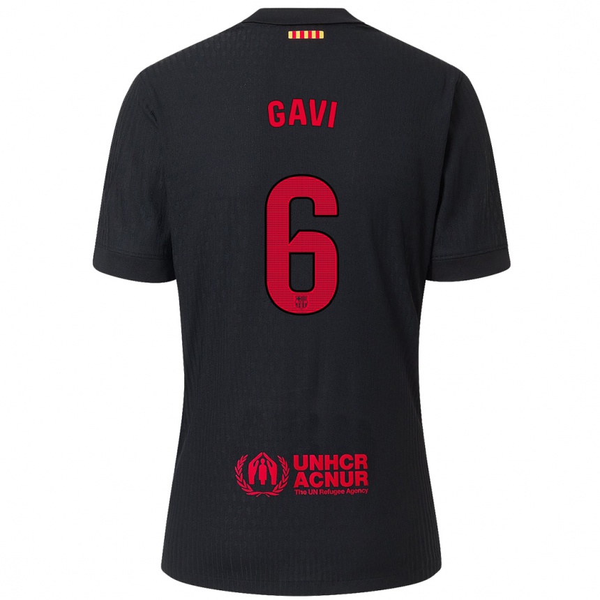 Kids Football Gavi #6 Black Red Away Jersey 2024/25 T-Shirt Za