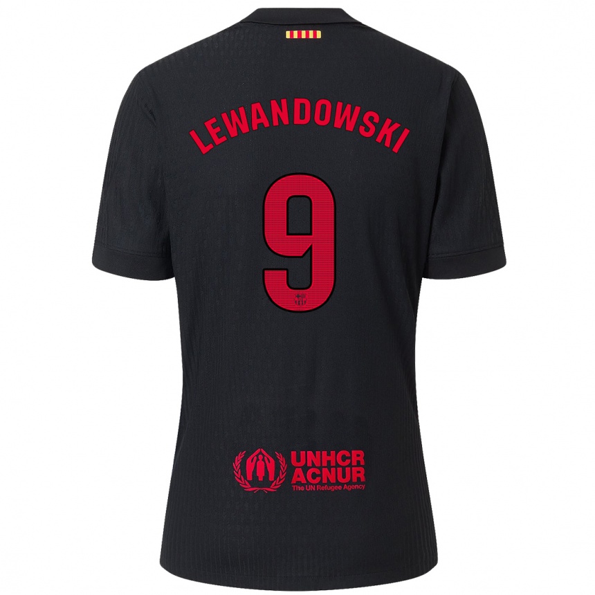 Kids Football Robert Lewandowski #9 Black Red Away Jersey 2024/25 T-Shirt Za