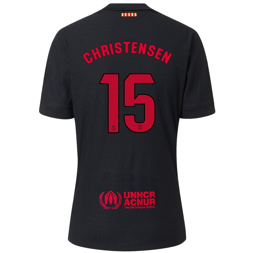 Kids Football Andreas Christensen #15 Black Red Away Jersey 2024/25 T-Shirt Za