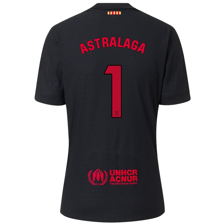 Kids Football Ander Astralaga #1 Black Red Away Jersey 2024/25 T-Shirt Za