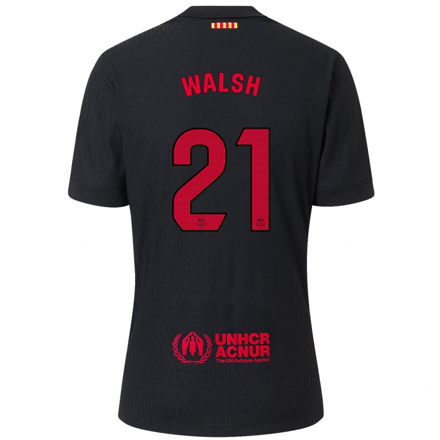 Kids Football Keira Walsh #21 Black Red Away Jersey 2024/25 T-Shirt Za