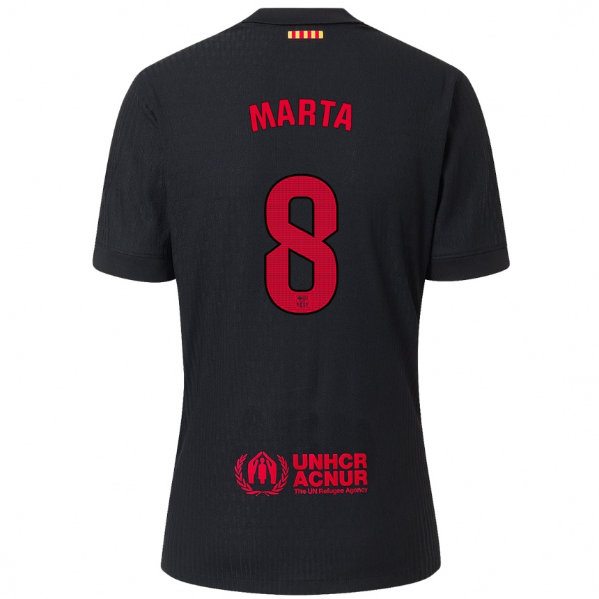 Kids Football Marta Torrejon #8 Black Red Away Jersey 2024/25 T-Shirt Za