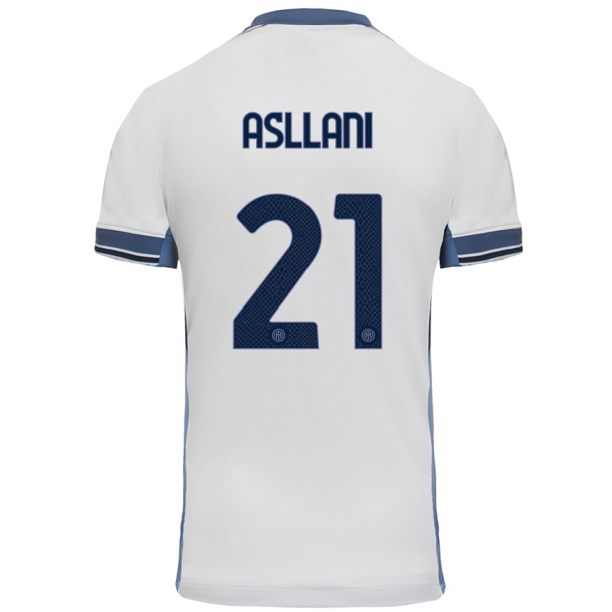 Kids Football Kristjan Asllani #21 White Grey Away Jersey 2024/25 T-Shirt Za