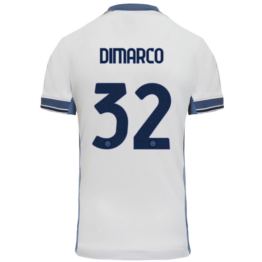 Kids Football Federico Dimarco #32 White Grey Away Jersey 2024/25 T-Shirt Za