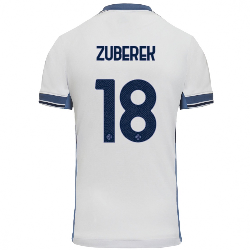 Kids Football Jan Zuberek #18 White Grey Away Jersey 2024/25 T-Shirt Za