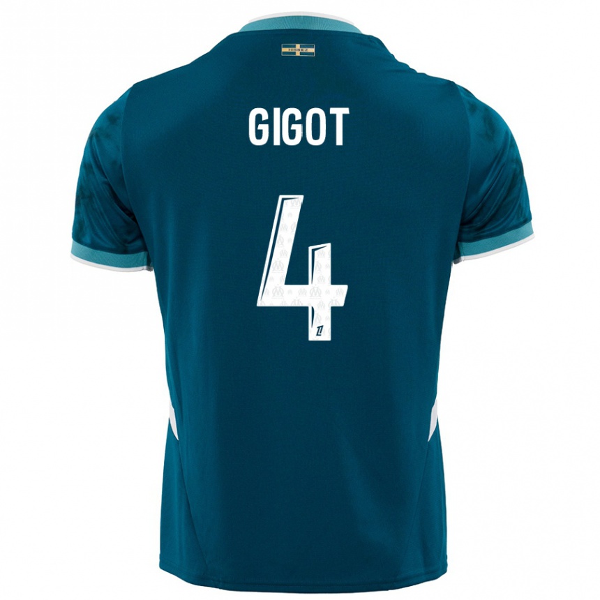 Kids Football Samuel Gigot #4 Turquoise Blue Away Jersey 2024/25 T-Shirt Za