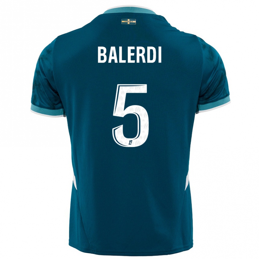 Kids Football Leonardo Balerdi #5 Turquoise Blue Away Jersey 2024/25 T-Shirt Za